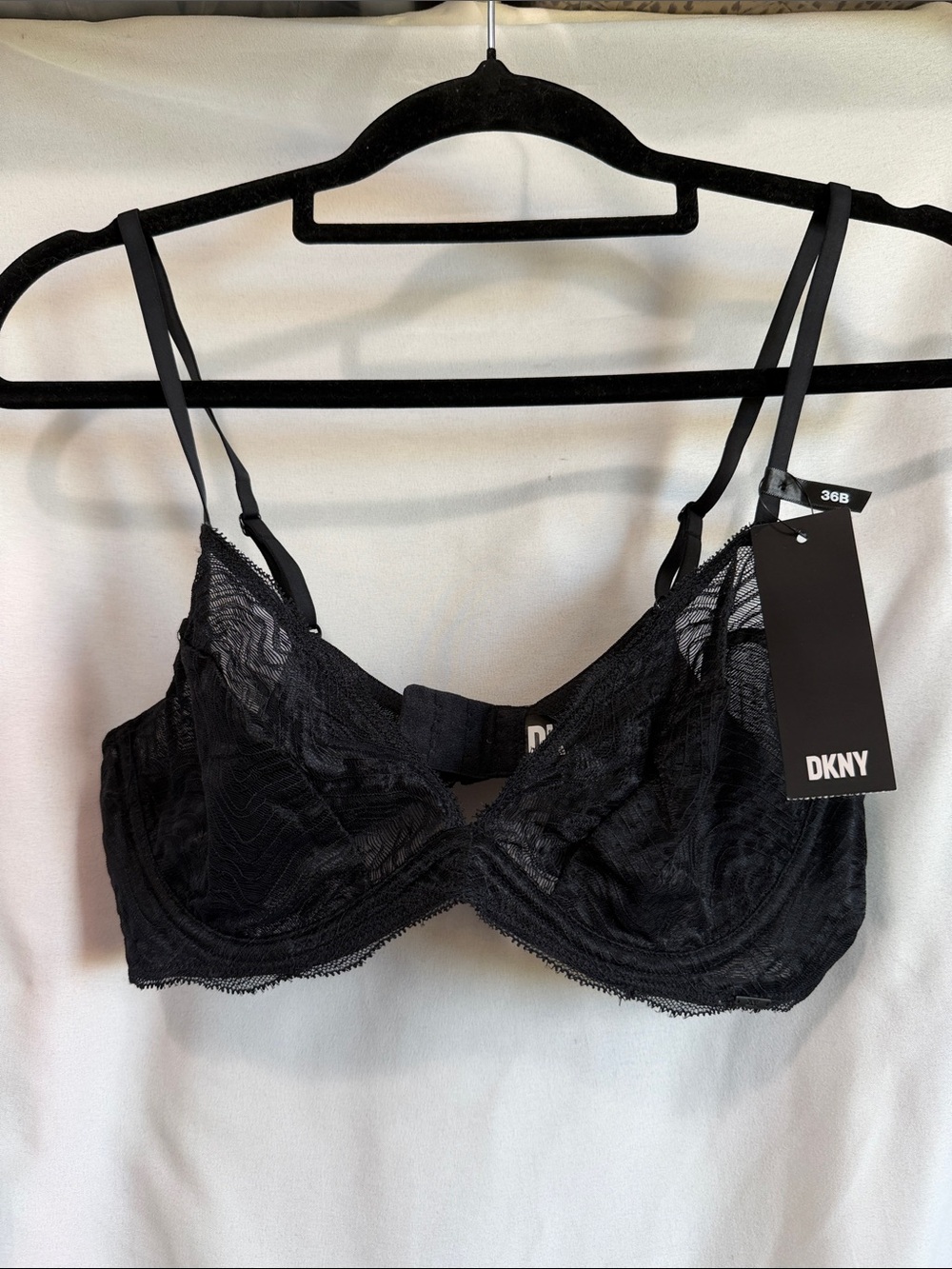 DKNY Black Lace Underwire Bra with Double Straps